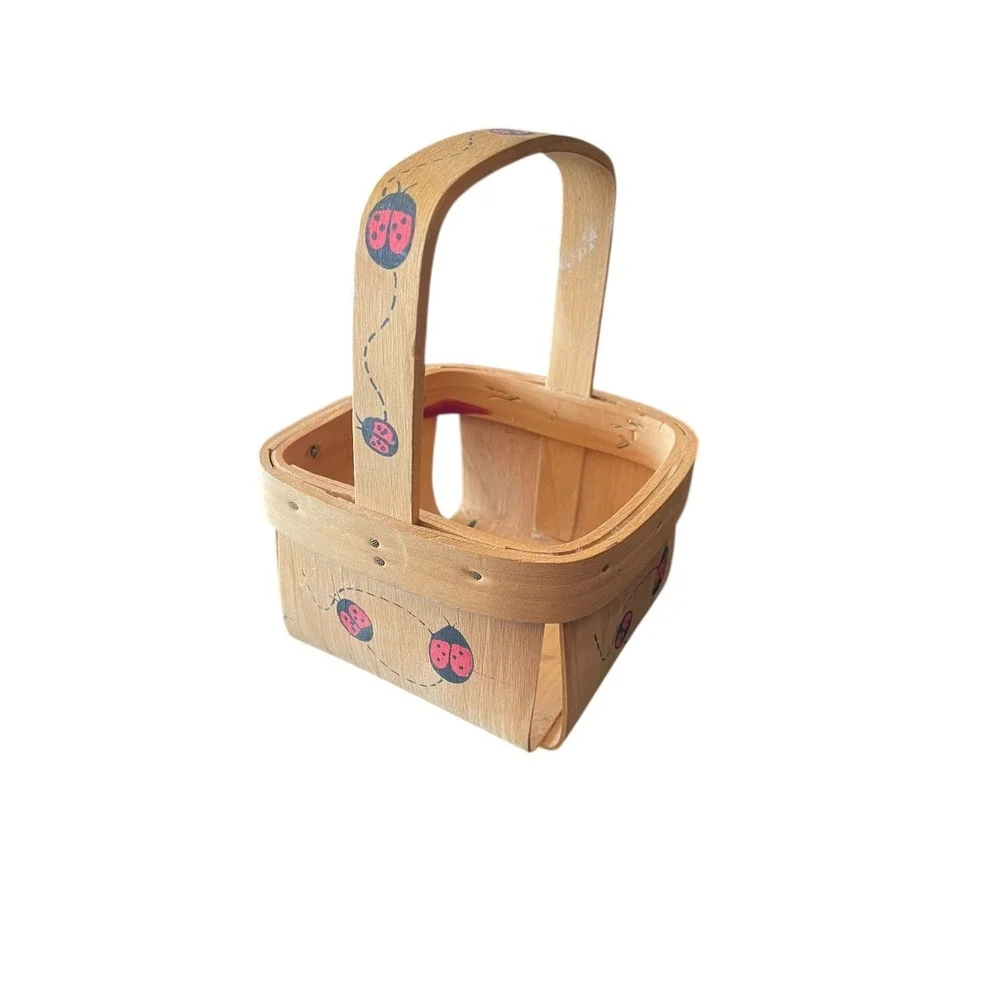 Small Wooden Ladybug Basket 4x7 Cottage‎ Farmhouse Decor